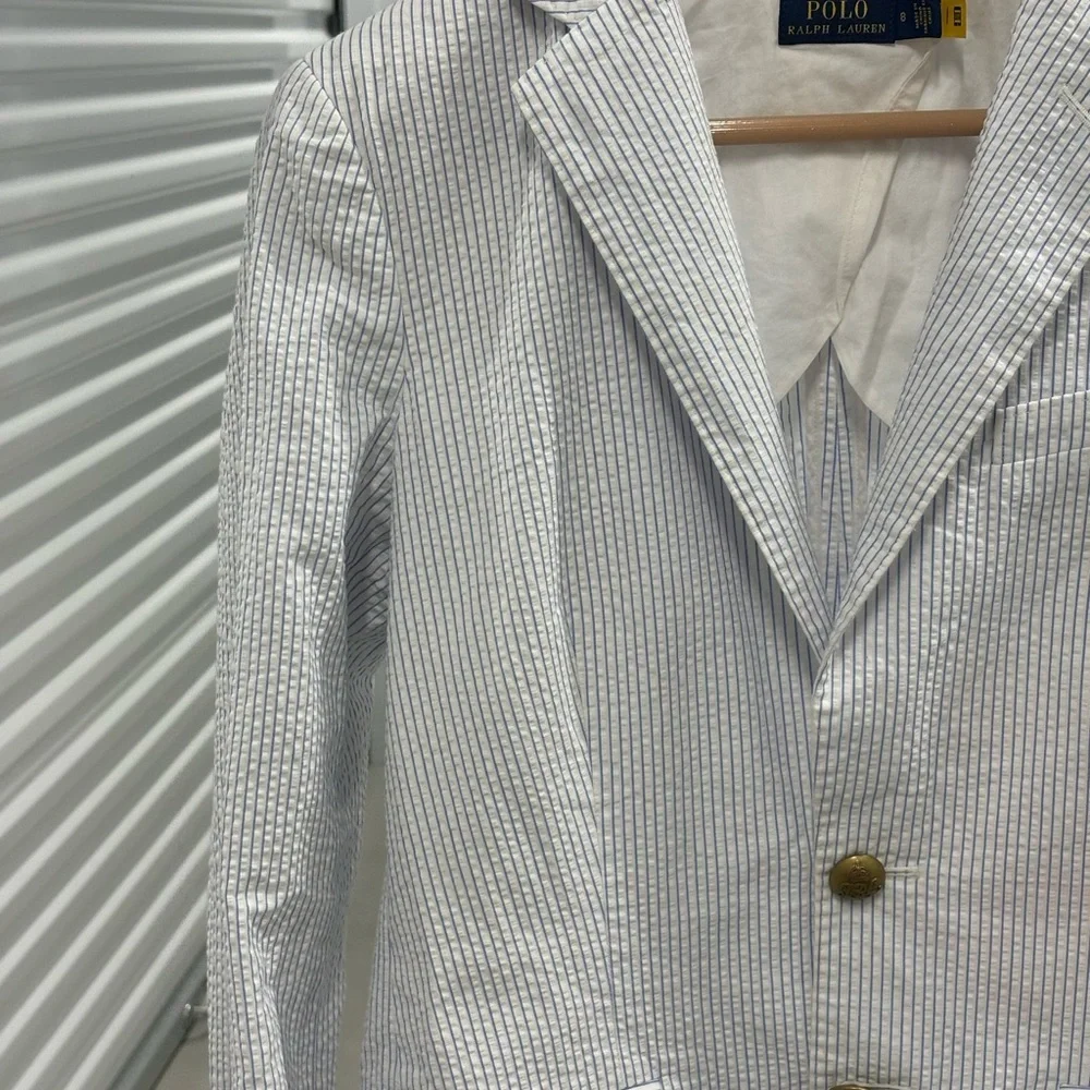 Polo by Ralph Lauren Women’s White and Blue Seersucker Striped Blazer - Picture 3 of 10